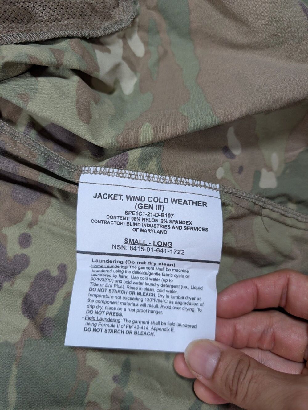 NWT GEN III ECWCS LEVEL 4 JACKET WIND COLD WEATHER OCP CAMO Small Long - Picture 3 of 8